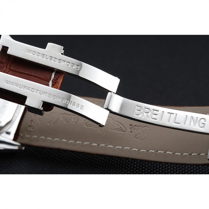 Breitling Chronomat 13 Stainless Steel Case White Dial Brown Leather Bracelet 622239-7