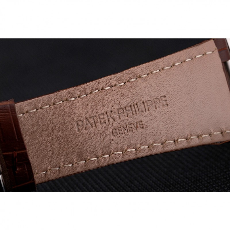 High Quality Patek Philippe Nautilus Gray Dial Stainless Steel Case Brown Leather Strap-7