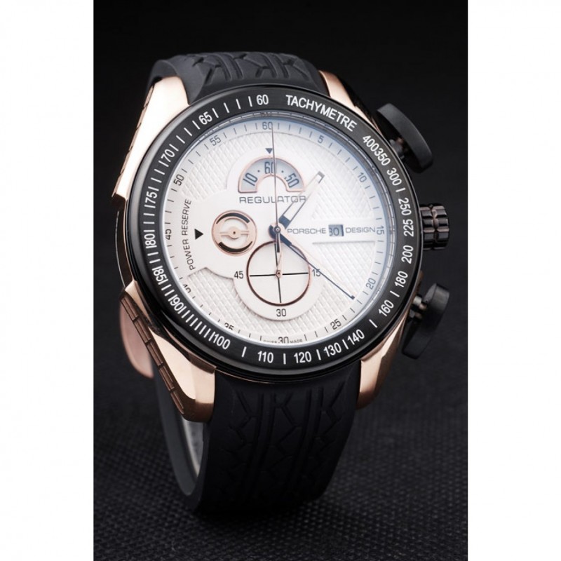 Porsche Regulator Power Reserve Rose Gold Case White Dial-2