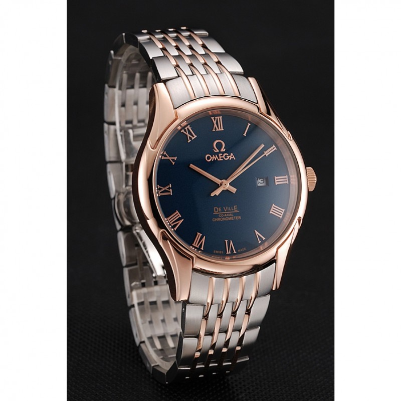 Best Replica Watches Omega De Ville Blue Dial Rose Gold Case Two Tone Bracelet 1453783-2