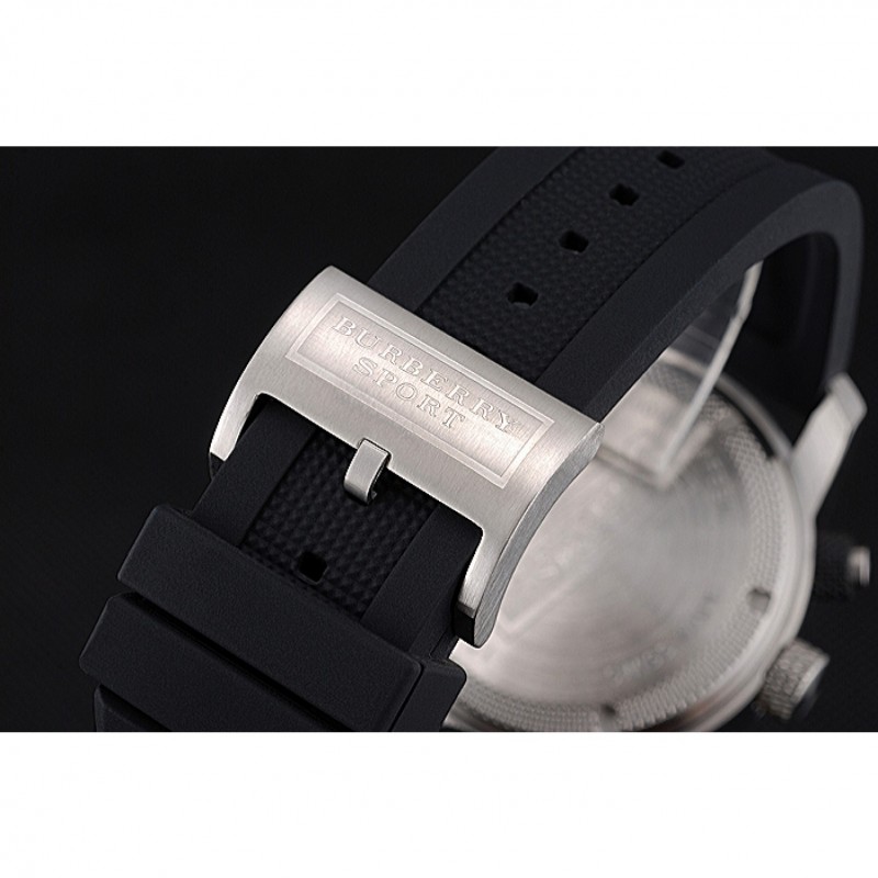 Round Burberry Sport Athlete Chronograph White Case Triple-eye Black Rubber Bracelet 622620-5