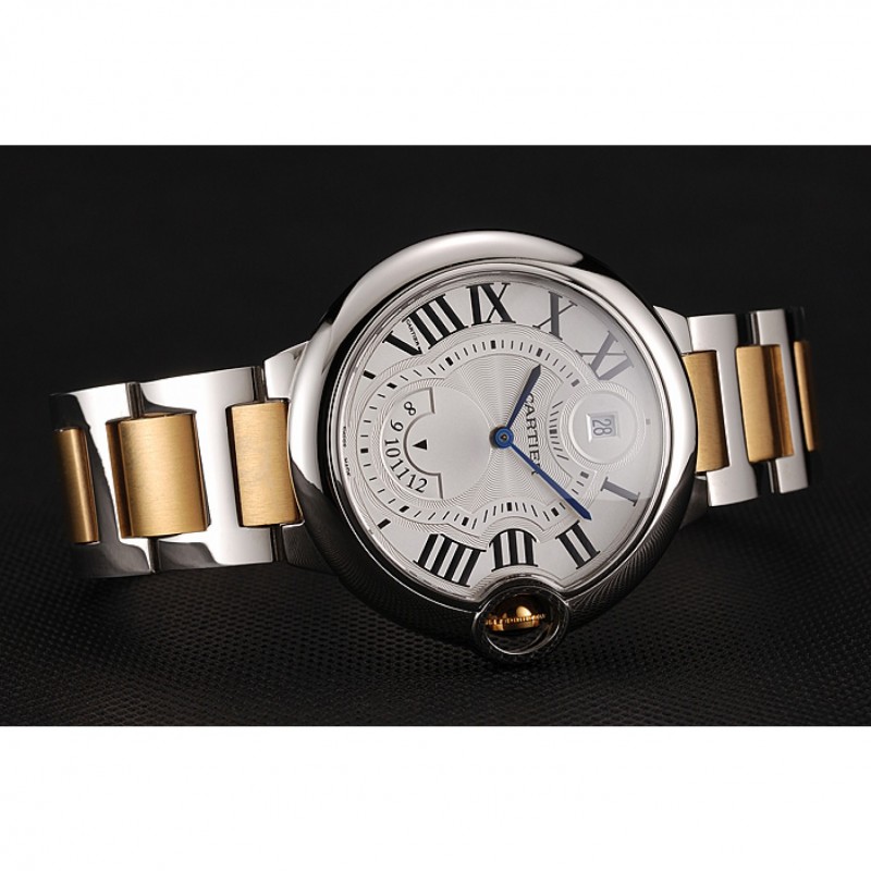 Swiss Cartier Ballon Bleu Two Timezone White Dial Silver Case Gold And Silver Bracelet 1453877-3