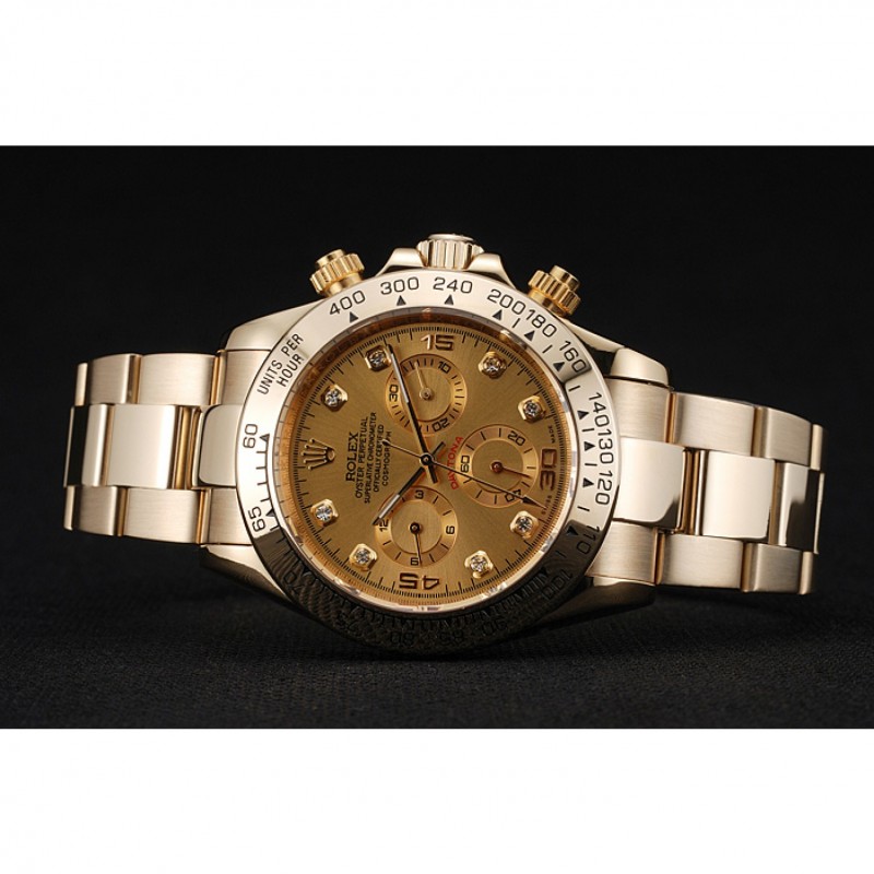 Rolex Cosmograph Daytona Brown Dial Diamond Numerals Gold Case And Bracelet 1454245-3