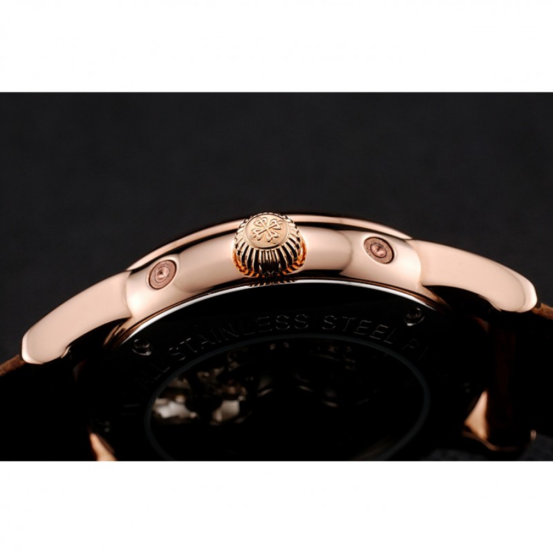 Best Replica Watches Patek Philippe Grand Complications GMT Moonphase Tourbillon Black Dial Rose Gold Case Brown Suede Leather Strap 1453821-8