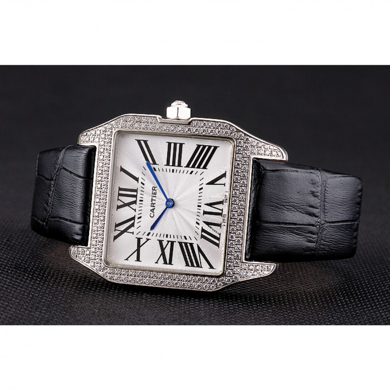 Best Replica Watches Cartier Santos 100 Diamond Silver Bezel 621924-3