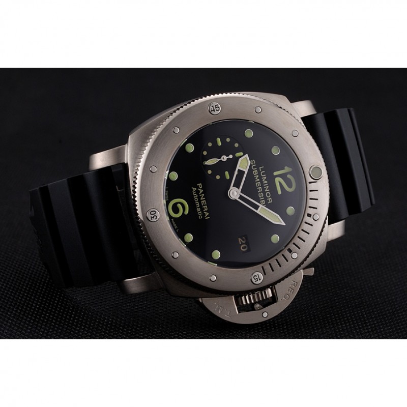Best Replica Watches Swiss Panerai Luminor Submersible Black Dial Stainless Steel Case Black Rubber Strap-3