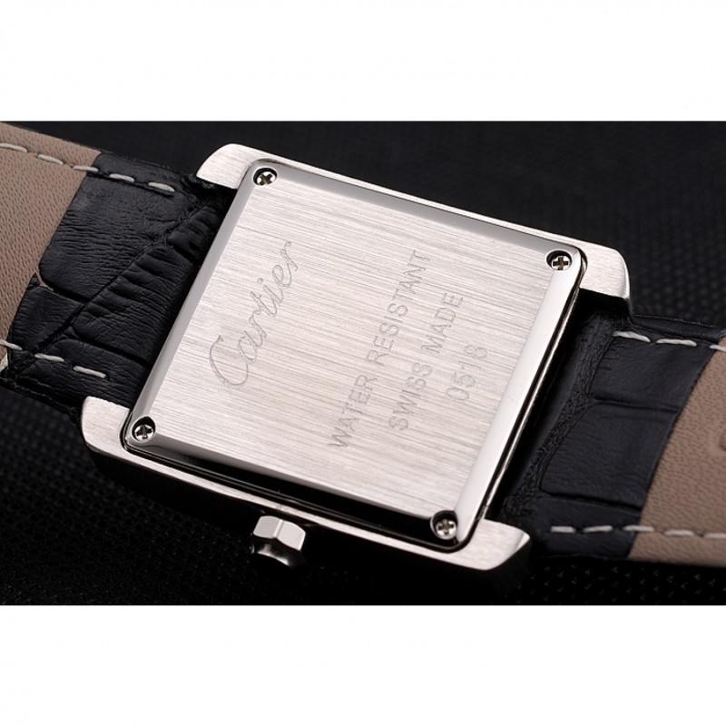 Cartier Tank MC Stainless Steel Case Black Dial Black Leather Strap 622174-7