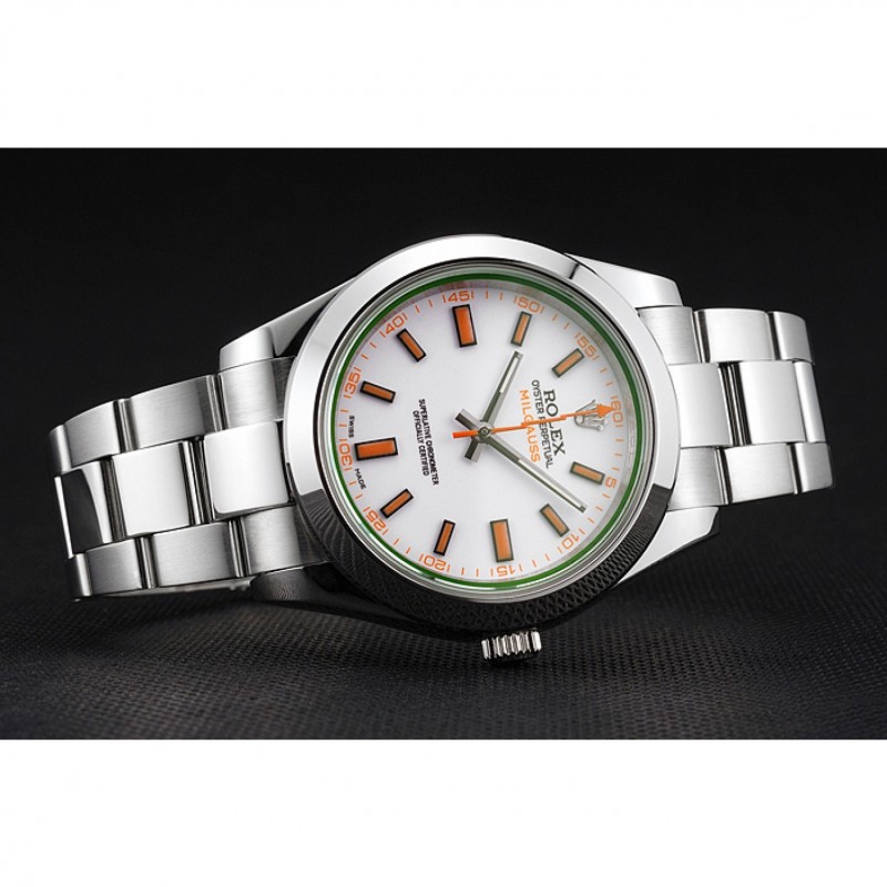 Luxury Swiss Rolex Milgauss White Dial Orange Markings Stainless Steel Case And Bracelet-4