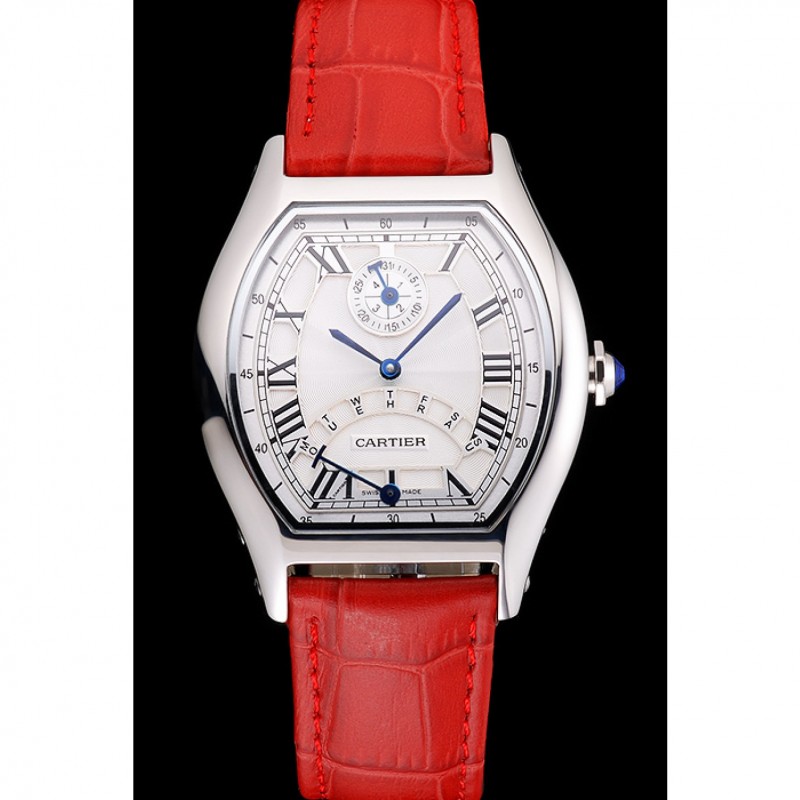 AAA Cartier Tortue Perpetual Calendar White Dial Stainless Steel Case Red Leather Strap-1