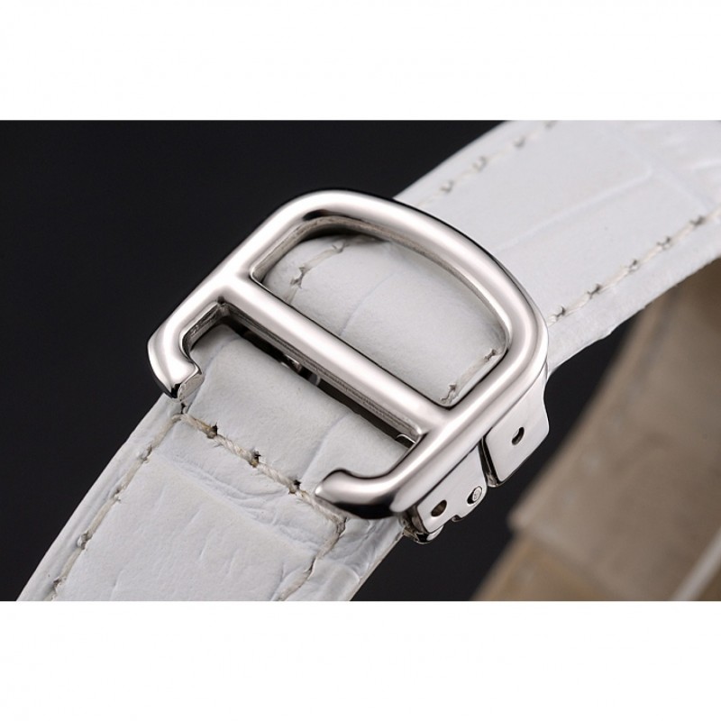 Cartier Ronde White Dial Stainless Steel Case White Leather Strap-5