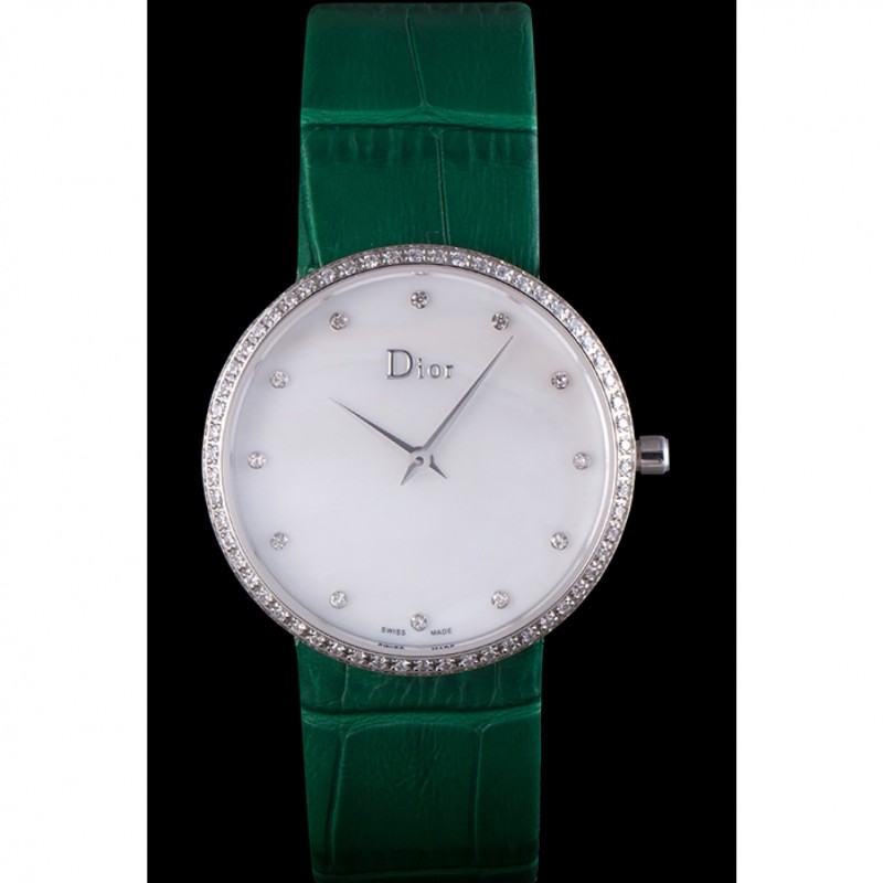 Best Replica Watches La D de Dior Green Leather Strap with White Dial 621507-1