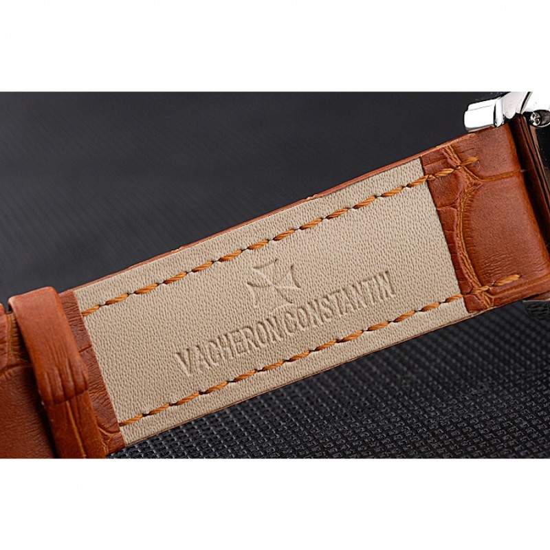 Vacheron Constantin Malte White Dial Stainless Steel Case Brown Leather Bracelet-6