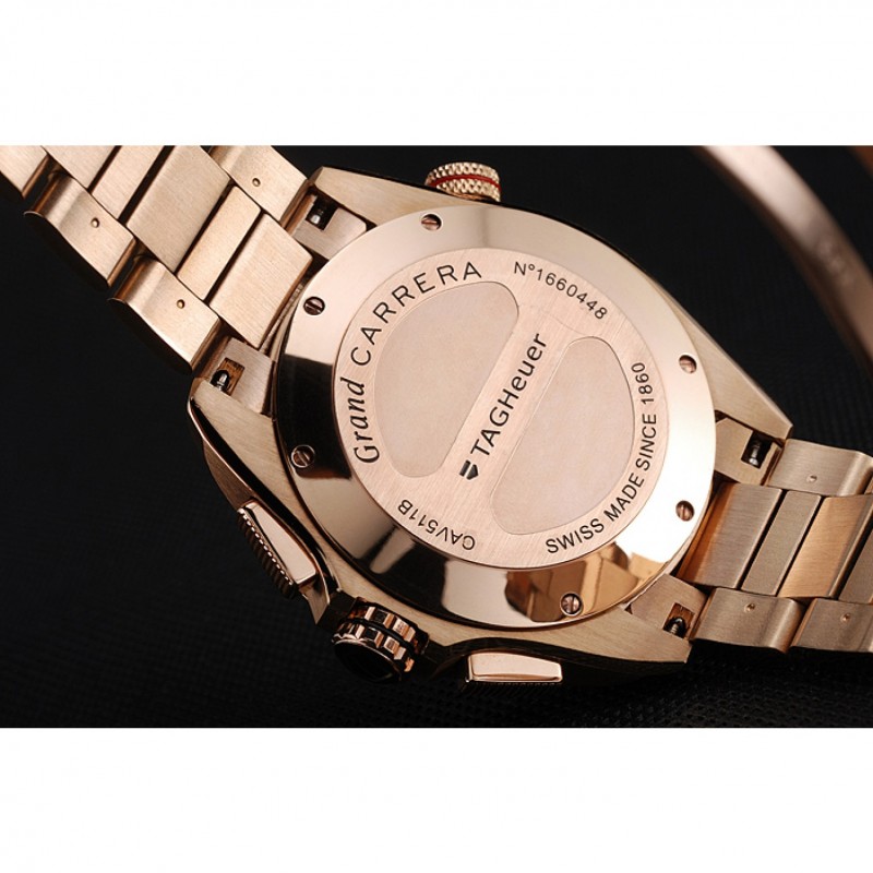 High Quality Replica Watches Tag Heuer Carrera Rose Gold Case White Dial-5