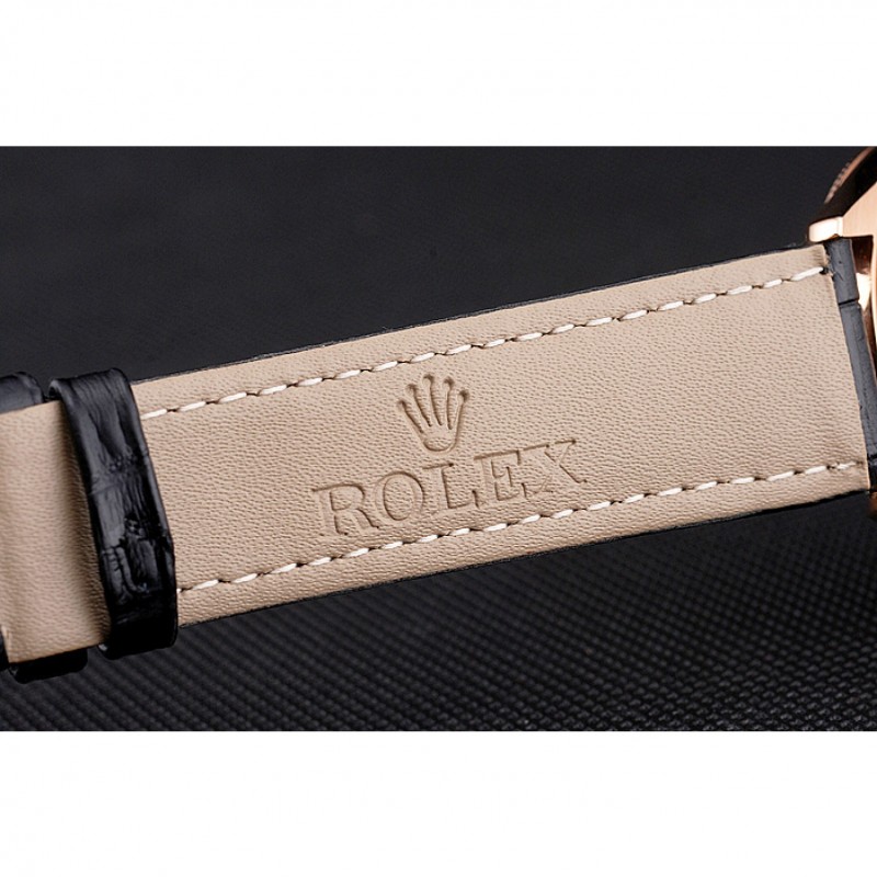 High Quality Swiss Rolex Datejust White Dial Rose Gold Case Black Leather Strap-6