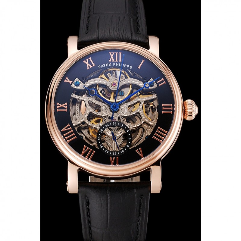 Patek Philippe Grand Complications Black Skeleton Dial Rose Gold Case Black Leather Strap 1453809-1