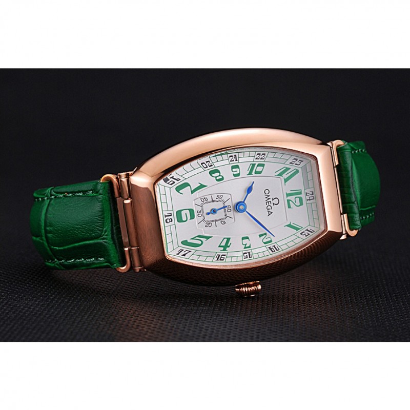 Omega Sochi Petrograd White Dial Gold Case Green Leather Strap 622821-4