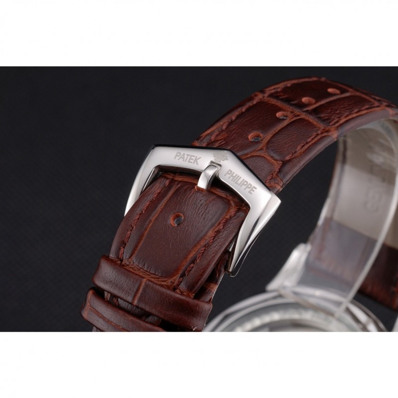 Cheap Replica Watches Patek Philippe Perpetual Calendar Tourbillon White Dial Stainless Steel Case Brown Leather Strap-5