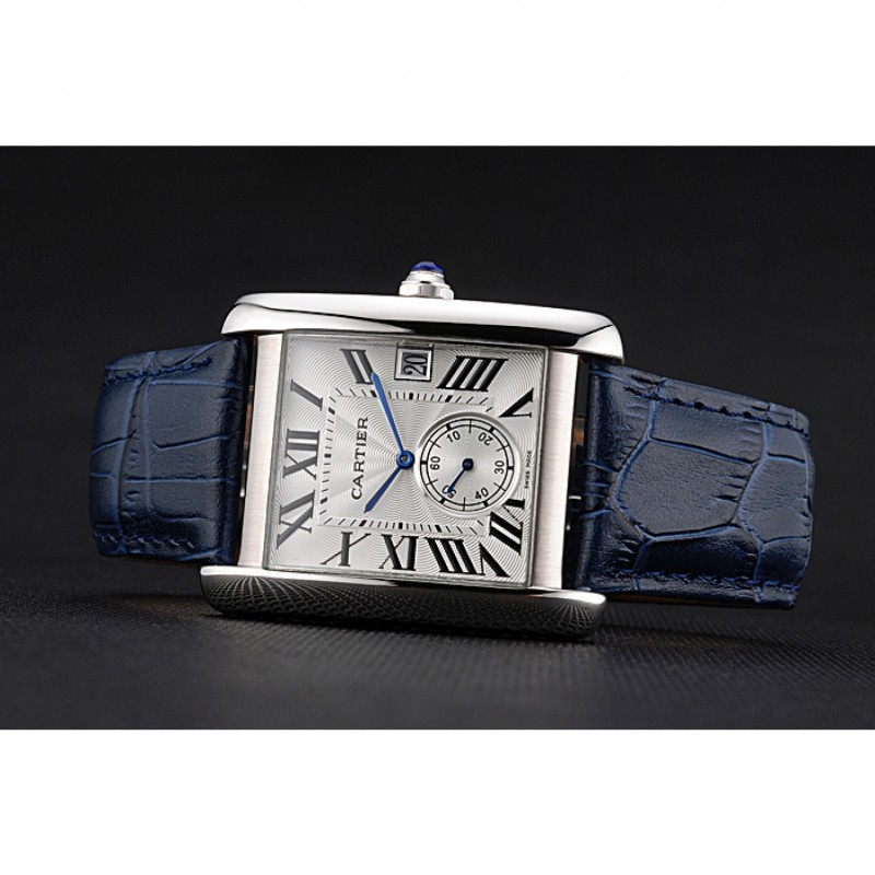 Cartier Tank MC White Dial Stainless Steel Case Blue Leather Strap 622575-3