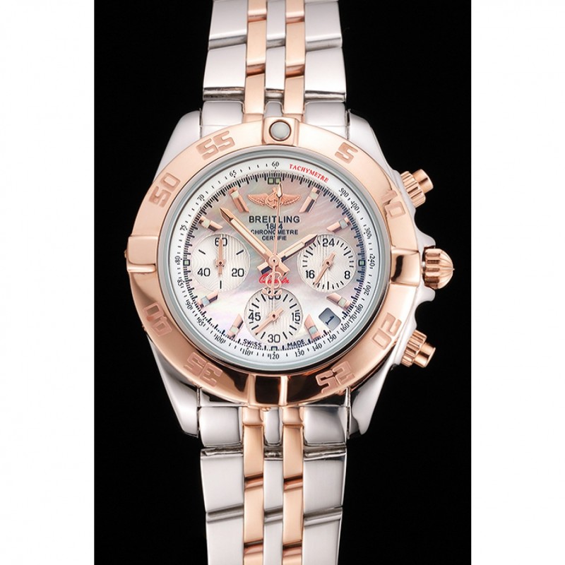 Breitling Chronomat Quartz Pearl Dial Rose Gold Bezel Stainless Steel Case Two Tone Bracelet-1