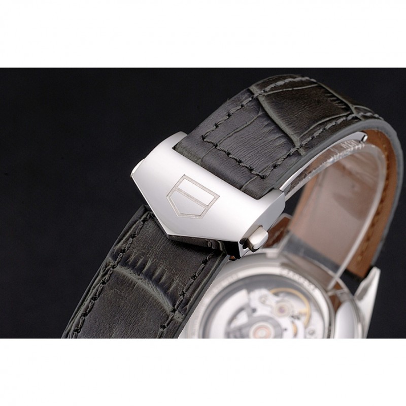 Best Replica Watches Swiss Tag Heuer Carrera Calibre 5 Gray Dial Rose Gold Case Black Leather Strap-5