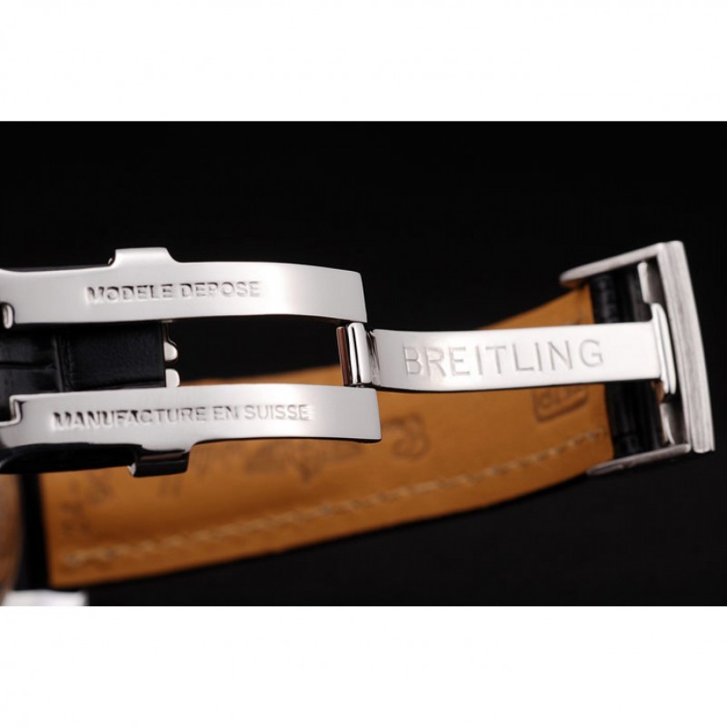 High Quality Breitling Transocean Black Dial Black Leather Strap Polished Stainless Steel Bezel-6
