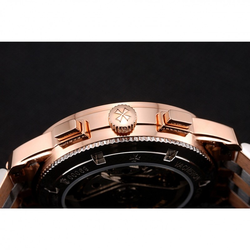 Swiss Vacheron Constantin Patrimony Traditionnelle Chronograph Black Dial Rose Gold Case Two Tone Bracelet 1453758-8