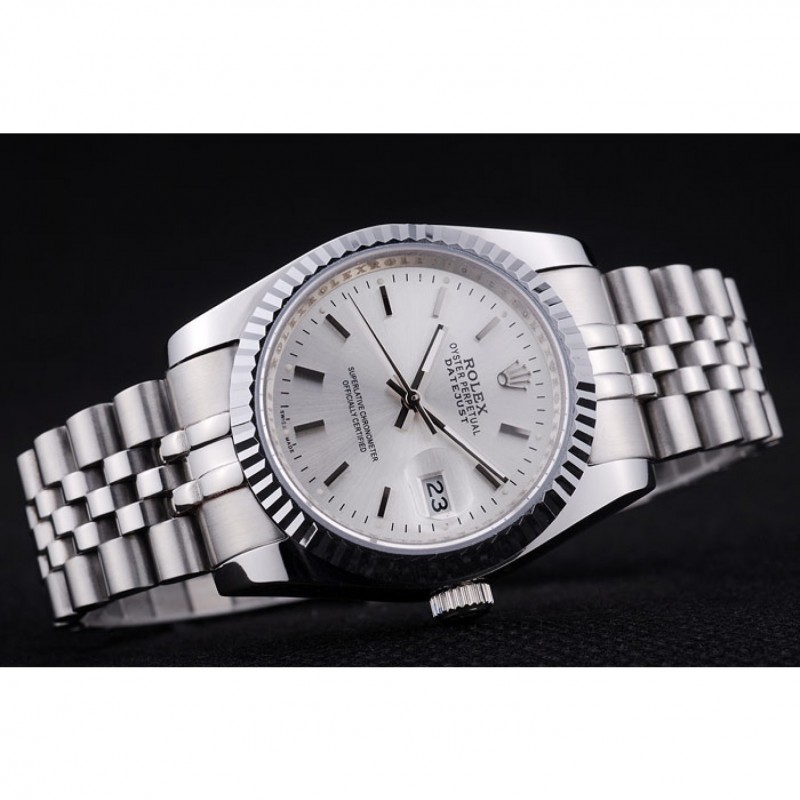 Luxury Rolex Datejust Silver Dial Ribbed Bezel 7457-3