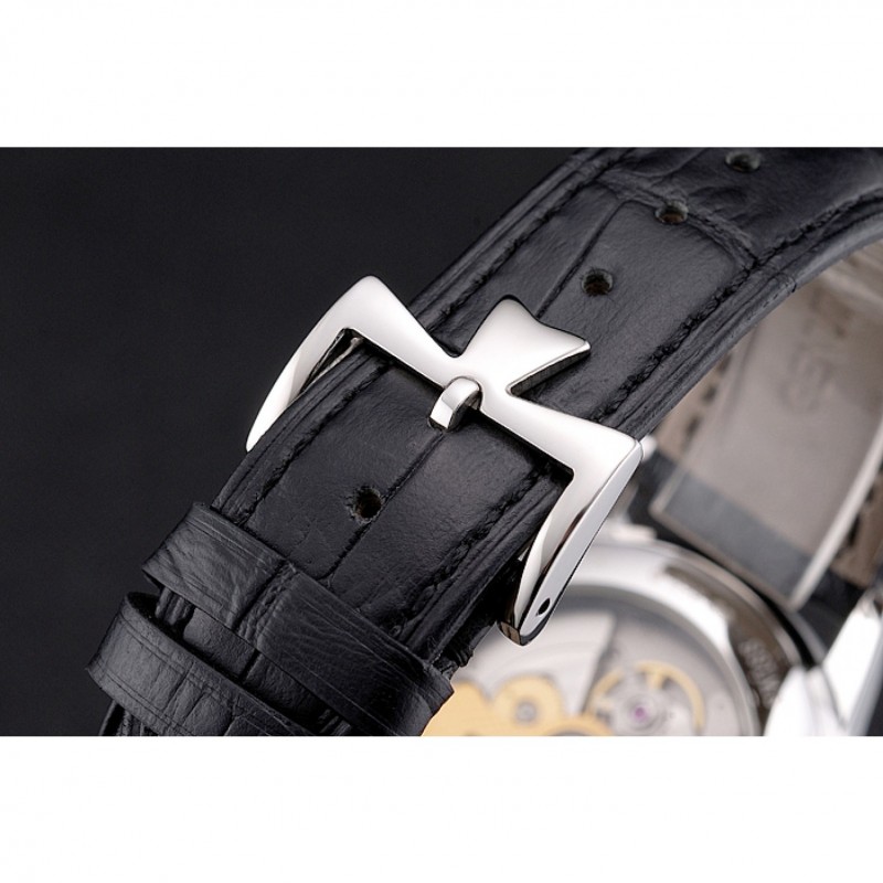 Swiss Vacheron Constantin Traditionnelle Power Reserve White Dial Stainless Steel Case Black Leather Strap-5