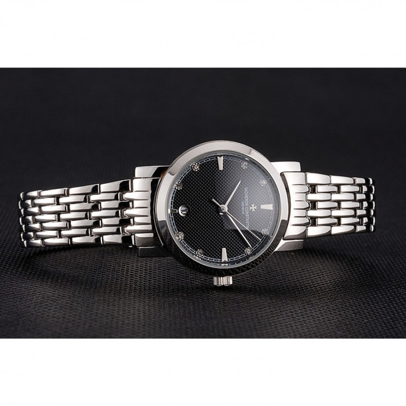 Vacheron Constantin Fine Black Dial Silver Marks Stainless Steel Case And Bracelet-3