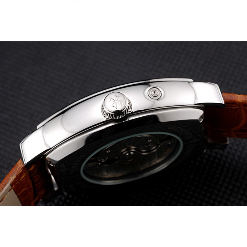 Vacheron Constantin Malte White Dial Stainless Steel Case Brown Leather Bracelet-8