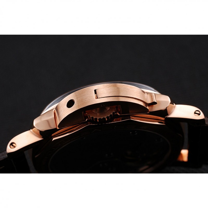 Swiss Panerai Luminor Black Dial Rose Gold Case Brown Leather Strap 1453842-8