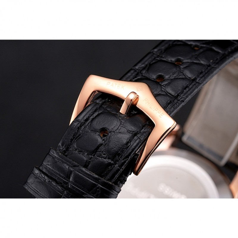 Patek Philippe Calatrava Date White Dial Rose Gold Case Black Leather Strap-5