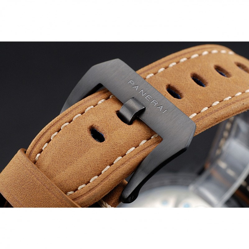 Panerai Luminor Black Ionized Stainless Steel Case Black Dial Brown Suede Leather Strap-6