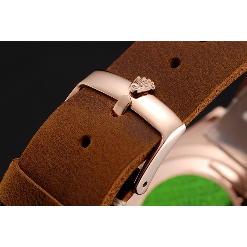 Luxury Replica Watches Rolex Yacht Master Black Dial Rose Gold Case Brown Leather Bracelet 1453861-4