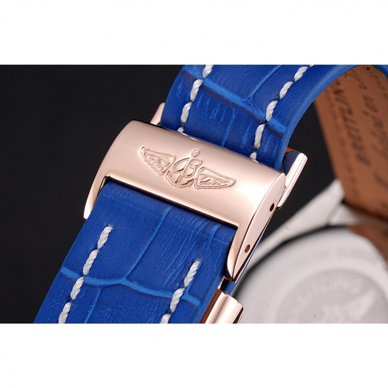 Cheap Breitling Chronomat Patrouille De France Blue Dial Stainless Steel Case Blue Leather Strap-5