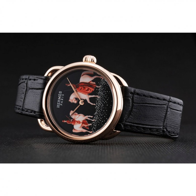Hermes Classic Croco Leather Strap Black Dial 801398-4