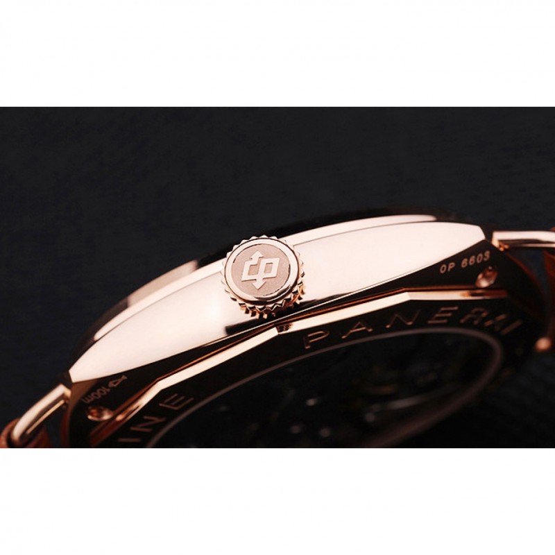 AAA Replica Watches Panerai Radiomir Black Seal Black Dial Rose Gold Case Brown Leather Bracelet-3