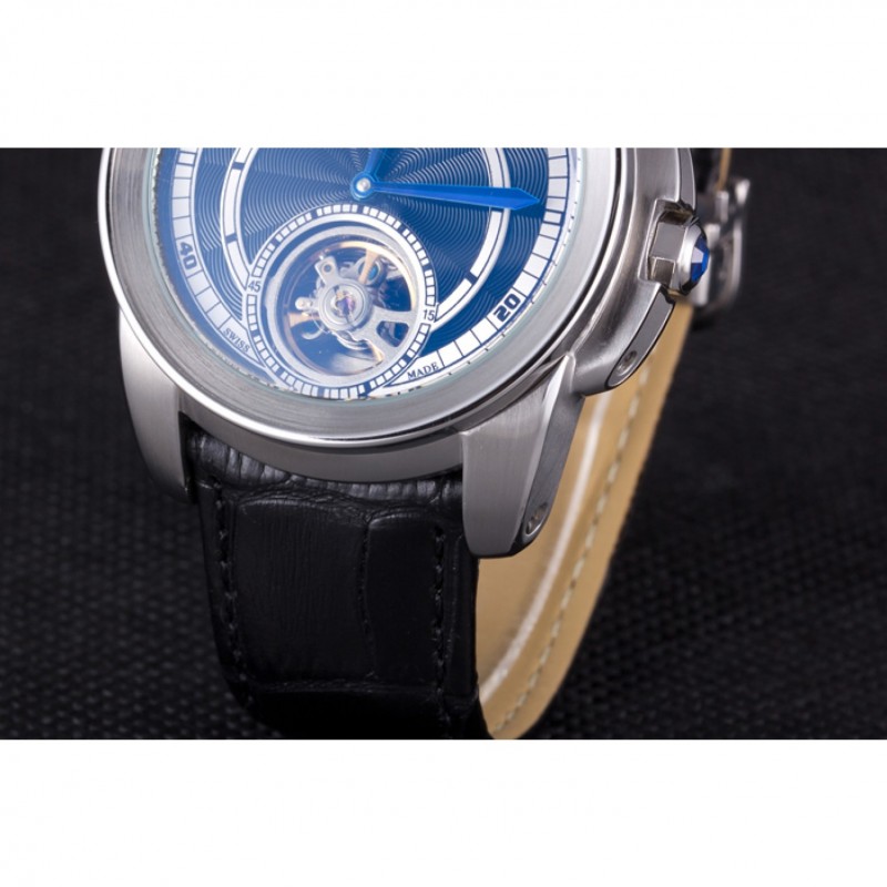 Cartier Calibre Flying Tourbillon Black Dial Stainless Steel Case Black Leather Bracelet-7