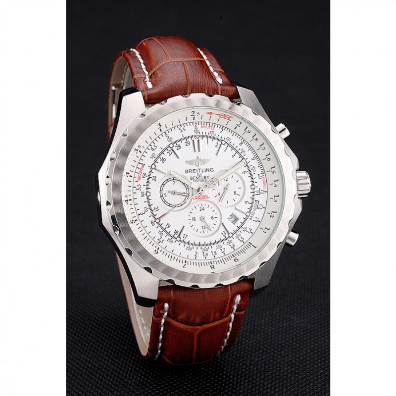 Breitling Bentley Motors T Stainless Steel Case White Dial Brown Leather Bracelet 622234-1