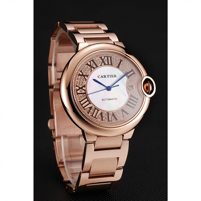 Swiss Cartier Ballon Bleu 46 MM Diamond Dial Rose Gold Bracelet 1453882-1
