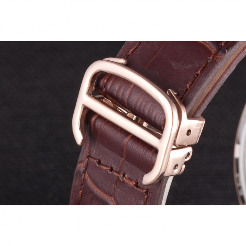 Luxury Cartier Luxury Skeleton Watch with Rose Gold Bezel and Brown Leather Band 621557-7