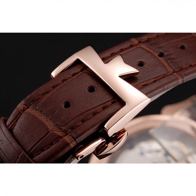 Swiss Vacheron Constantin Traditionnelle Chronograph Black Dial Gold Case Brown Leather Bracelet 1453995-4