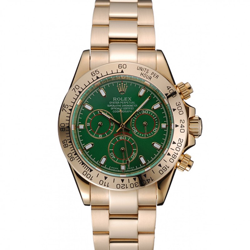 Rolex Cosmograph Daytona Green Dial Gold Case And Bracelet 1454244-0