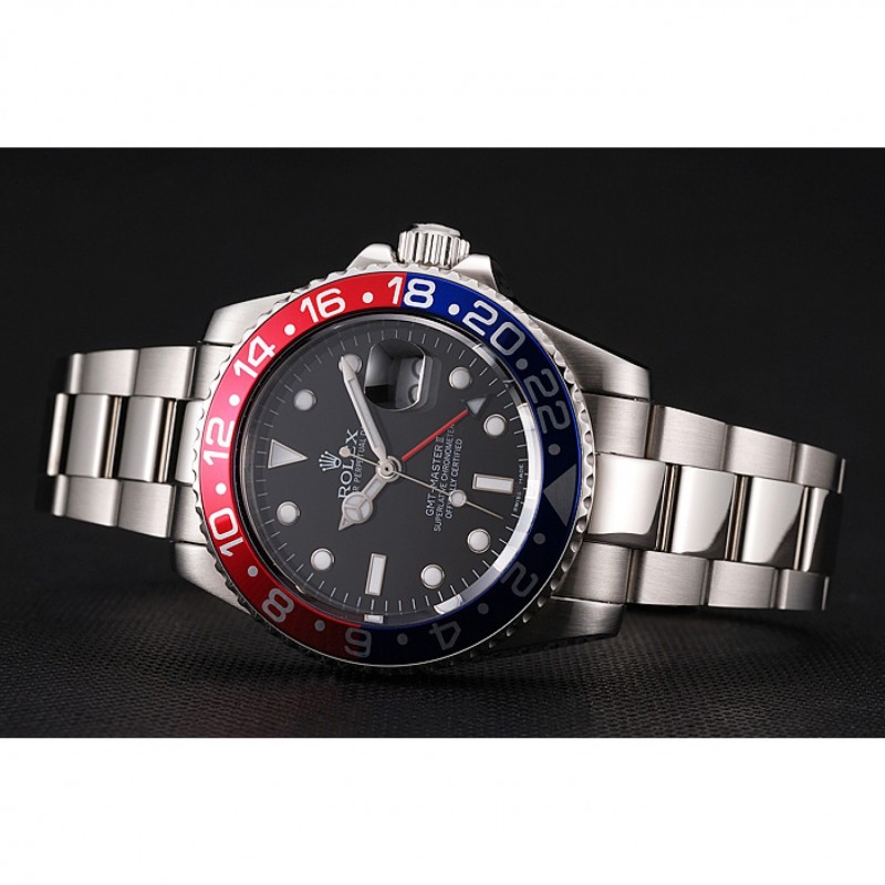 Swiss Rolex GMT Master II Black Dial Pepsi Bezel Stainless Steel Case And Bracelet 1453751-3
