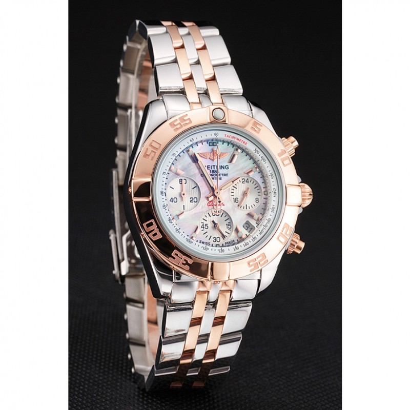 Breitling Chronomat Quartz Pearl Dial Rose Gold Bezel Stainless Steel Case Two Tone Bracelet-2