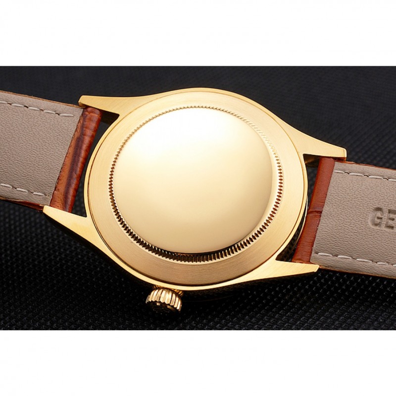 AAA Swiss Rolex Datejust Gold Dial Gold Case Light Brown Leather Strap-7