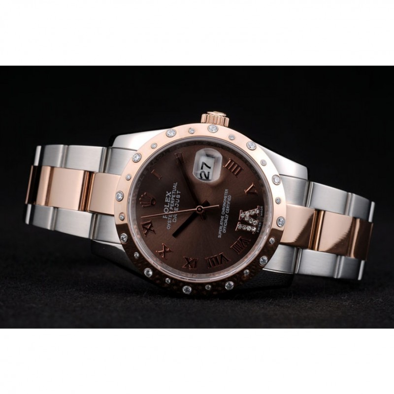 Rolex DateJust Brushed Stainless Steel Case Brown Dial Diamond Plated 41994-4