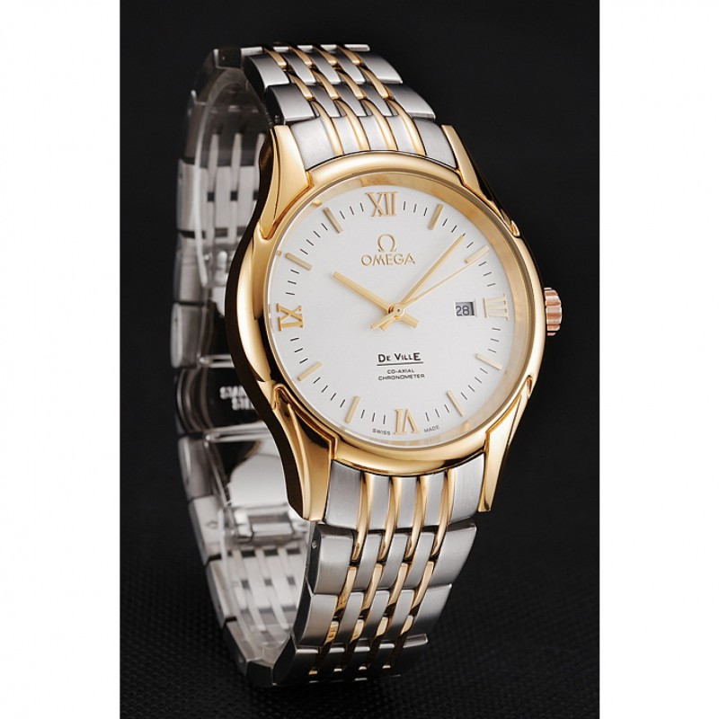 Omega De Ville White Dial Gold Case Two Tone Bracelet 1453785-2