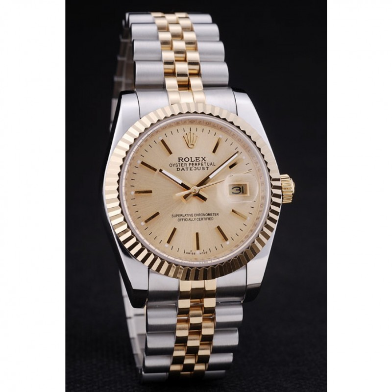 Rolex Datejust Gold Dial Ribbed Bezel 7450-2