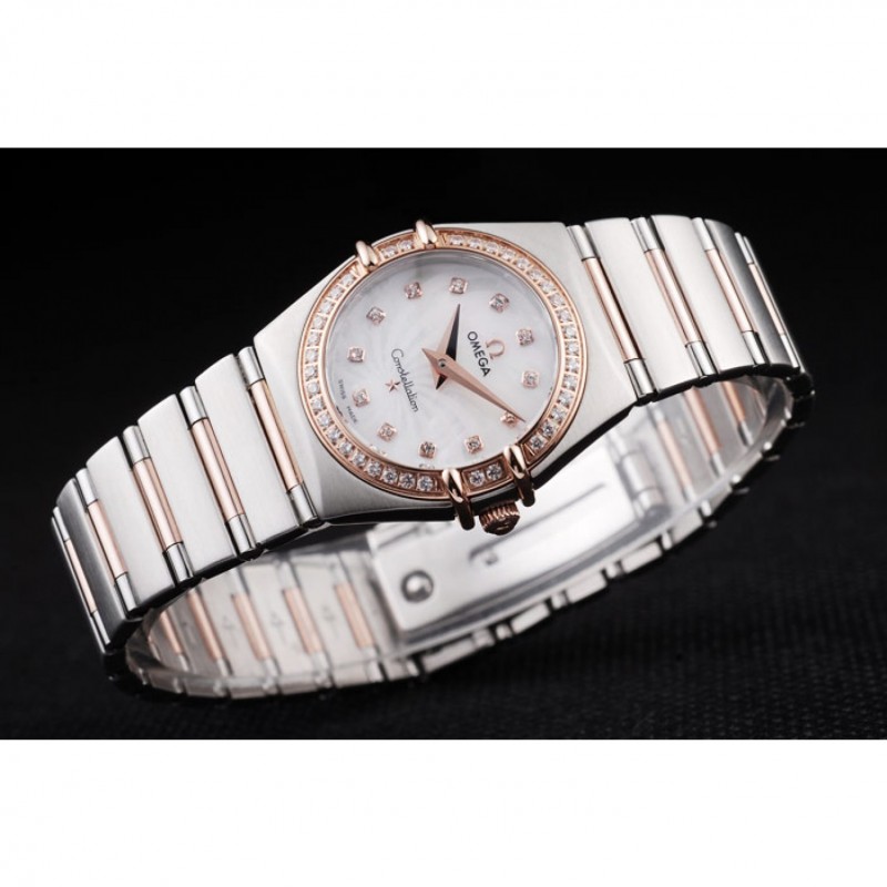 SS Replica Watches Omega Swiss Constellation Jewelry Diamond Case Radial Emblem White Dial-3